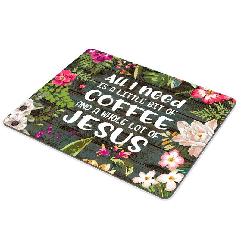SSOIU All I Need Today is A Little Bit of Coffee and A Whole Lot of Jesus Quote Wood Rustic Mouse Pad,Christian Bible Verse Scripture Quote - Image 3